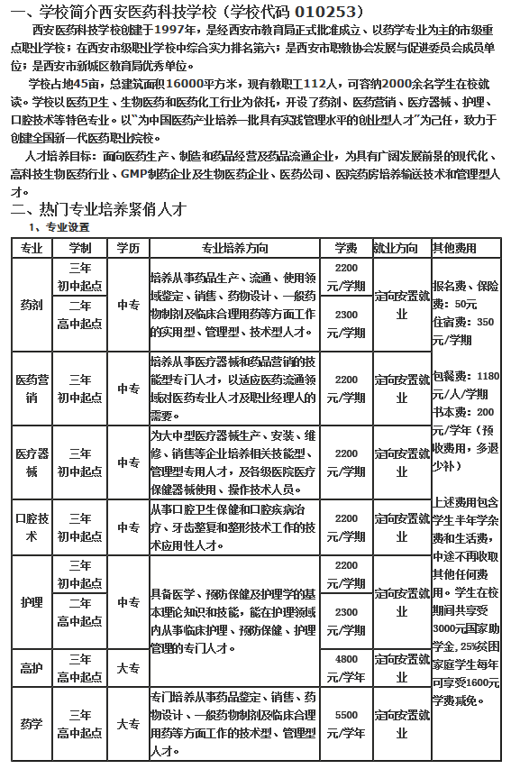 西安医药科技职业学校招生简章