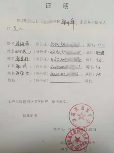 谢益林贫困证明
