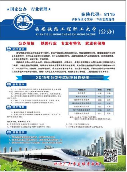 2019年西安铁路工程职工大学分类招生简章